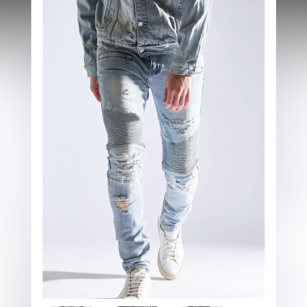 Embellish bike denim jeans